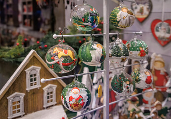 Christmas ornament baubles at the traditional Strasbourg Christmas Market France