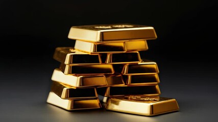 Golden Riches: Stacked gold bars, radiating wealth and financial prosperity, represent security and the allure of precious metals.