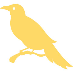 Yellow Silhouette of a Bird Perched on a Branch Isolated on Transparent Background Simple Graphic Icon