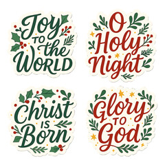 Christmas greeting silhouette icon set. featuring joy, holy night, christ, and glory symbols