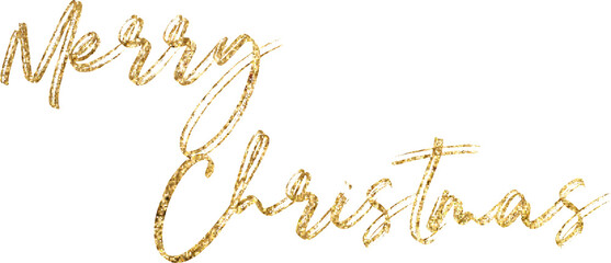 Merry Christmas Glitter Text &ndash; Diagonal Gold Cursive Typography on Transparent Background for Holiday Greeting Design