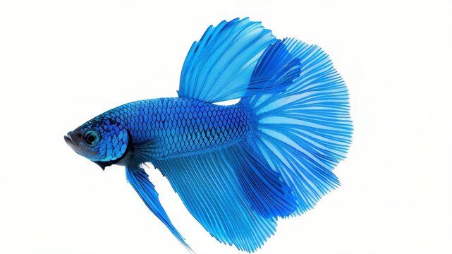 Aquatic Elegance: A solitary betta fish showcases its vibrant blue fins, navigating with effortless grace and captivating beauty.