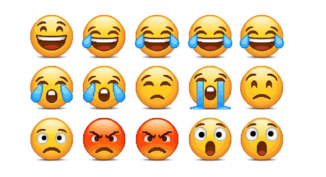 Collection of Diverse Emoji Faces Expressing Various Emotions and Expressions