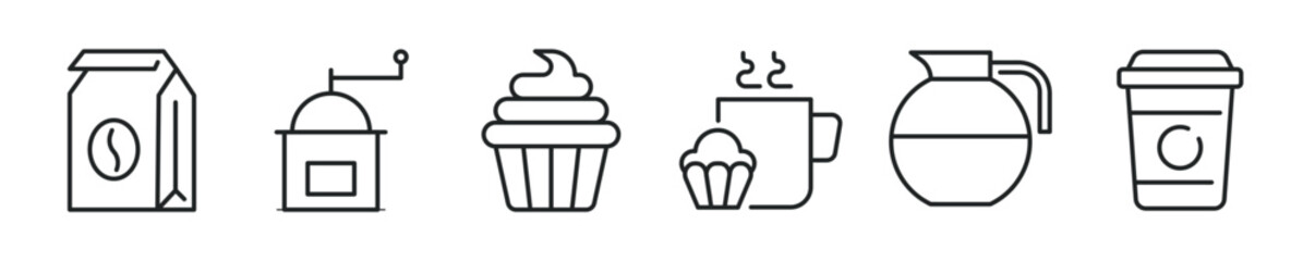 Coffee thin line icon set. Web minimal editable stroke icons
