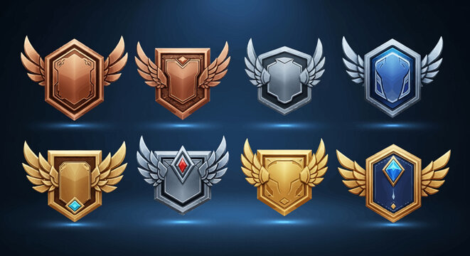 Game Achievement Badges Level Up with Stunning Gaming Rank Icons for Rewards and Recognition