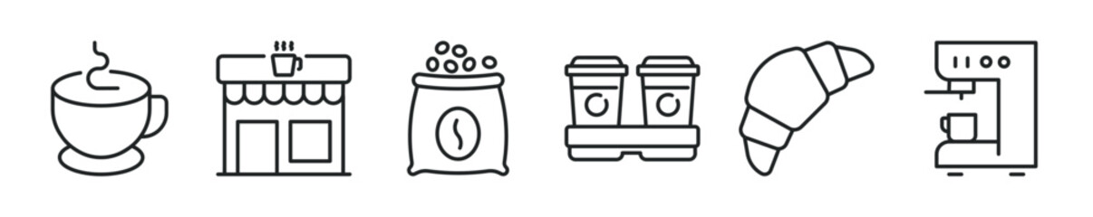 Coffee thin line icon set. Web minimal editable stroke icons