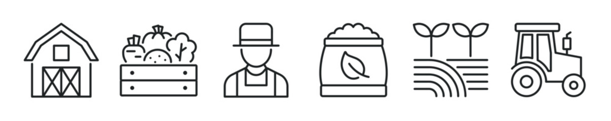 Fototapeta premium Farm thin line icon set. Web minimal editable stroke icons