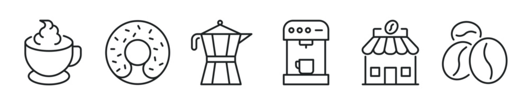 Coffee thin line icon set. Web minimal editable stroke icons