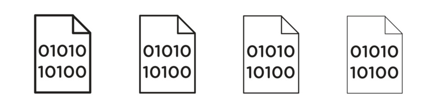 Binary code icon set. A collection of simple black thin strokes icons
