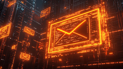 neon light digital envelope, message, e-mail, internet