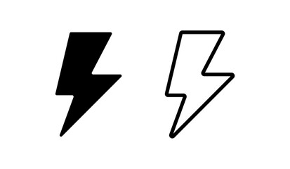 Lightning bolt icons, solid and outline energy symbols, flash lightning bolt icon, electric power symbol, vector illustration.