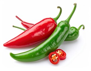 Peppers Red and green chili, two slices. Still life, fresh