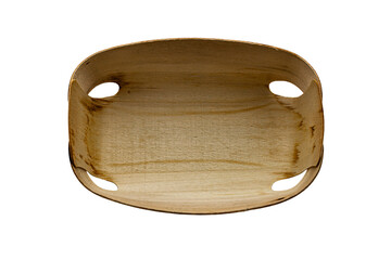 Wooden basket for fruits and vegetables on a transparent background.