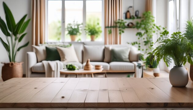 blurred background of serene scandinavian living room featuring light wooden furniture soft accents and lush greenery creating a cozy and inviting atmosphere ai generated images