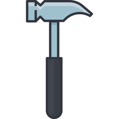 Simple Illustration of a Gray and Blue Hammer with a Dark Gray Handle Against a Transparent Background Perfect for Design Projects