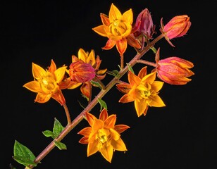 Bright orange star-like flowers and buds on a branch