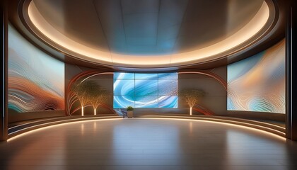 modern interior curved wall with display screen panels architecture design ai generated images