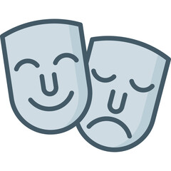 Two theater masks one happy and one sad displayed on a transparent background representing duality of emotions and contrasting feelings perfect for drama and performance concepts