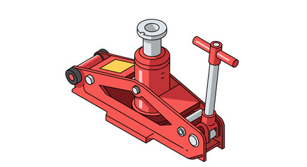 Mechanical car jack in clean vector style, red and gray colors, vehicle lifting