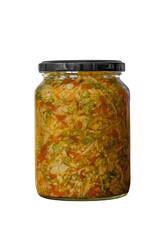 Glass jar with marinated vegetables
