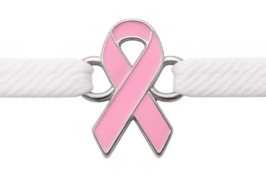 Pink ribbon breast cancer awareness symbol with white rope