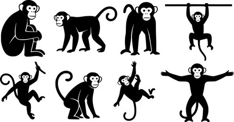 Monkey silhouettes, Monkey silhouette collection, Sitting monkey silhouette, Monkey, Monkey clipart, Monkey