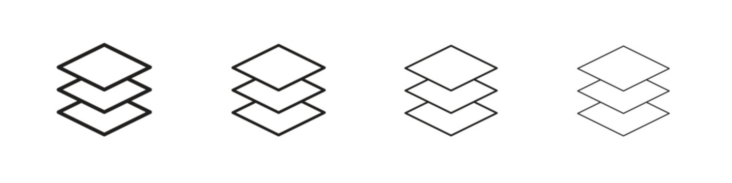 Layers icon set. A collection of simple black thin strokes icons
