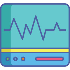 Teal Green Monitor Displaying A Blue Heartbeat Line Graph With Yellow And Red Accents On A Transparent Background Digital Illustration