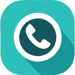 Teal Green Rounded Square Icon With White Phone Symbol and Long Shadow Effect Digital Graphic