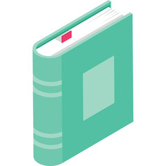 Teal Hardcover Book With Light Blue Square On Cover And Pink Bookmark Isolated On Transparent Background