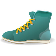 Teal High Top Sneaker with Yellow Laces and White Sole Isolated on Transparent Background