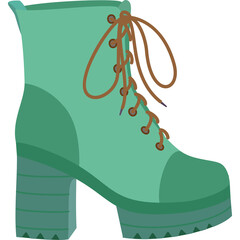 Teal Lace Up Chunky Platform Boot with Brown Laces and Purple Eyelets on Transparent Background