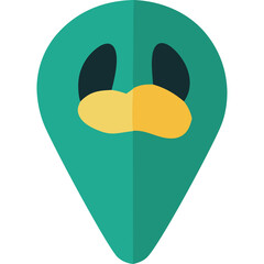 Teal Location Pin Icon With Cartoon Face Graphic Design Element On Transparent Background