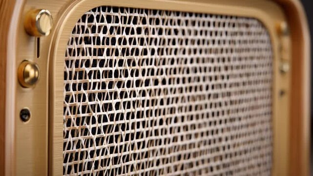 Mediumrange view of birch speaker grille highlighting light color and fine wood pattern designed for crisp sound clarity in modern radios
