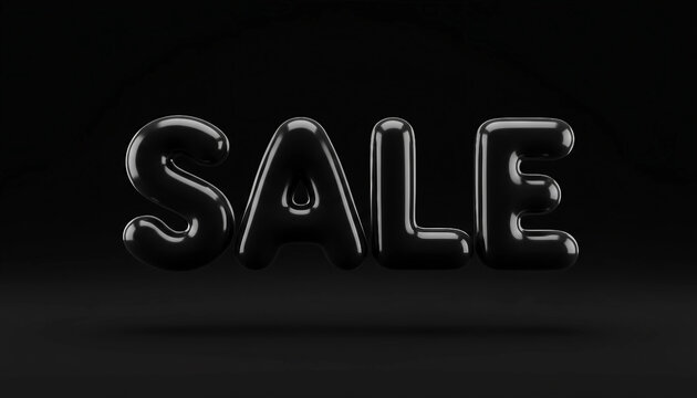 Stylish 3D text spelling 'SALE' in glossy black against a dark background, perfect for promotional materials or advertising. Black Friday background