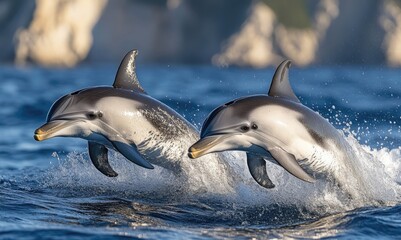 Obraz premium Gentle Shadows Highlighting Dolphins’ Graceful Ocean Journey