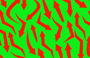 Bright red arrows on a vivid green seamless pattern. Energetic and bold design perfect for dynamic posters, abstract backgrounds, and modern graphics.