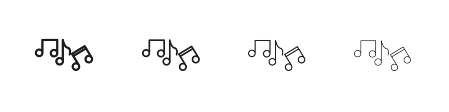 Music icon set. A collection of simple black thin strokes icons