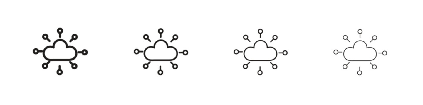 Network cloud icon set. A collection of simple black thin strokes icons