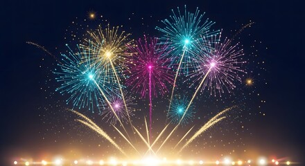 Naklejka premium Colorful firework display illuminating the night sky with bright bursts