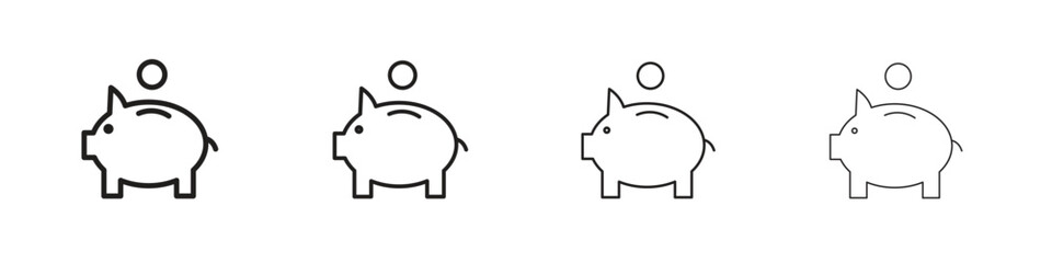 Piggy bank icon set. A collection of simple black thin strokes icons
