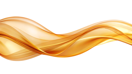 Flowing translucent golden wave ribbon, with light reflections, cutout, PNG, isolated on white or transparent background, AI