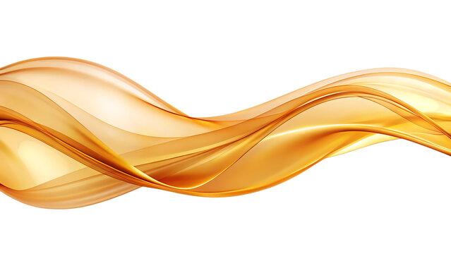 Flowing translucent golden wave ribbon, with light reflections, cutout, PNG, isolated on white or transparent background, AI
