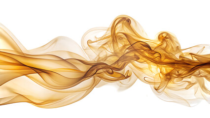 Ethereal wisps of golden amber smoke, swirling and flowing across a dark background, cutout, PNG, isolated on white or transparent background, AI