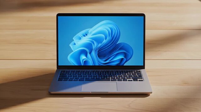 Time-lapse shot shows wooden abacus transforms into sleek modern laptop: a wooden abacus on simple tabletop gradually transforms into sleek modern laptop. 