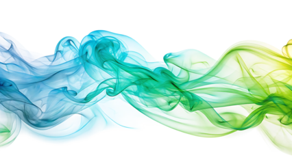 Ethereal wisps of lime green and aqua smoke, flowing in abstract waves, cutout, PNG, isolated on white or transparent background, AI