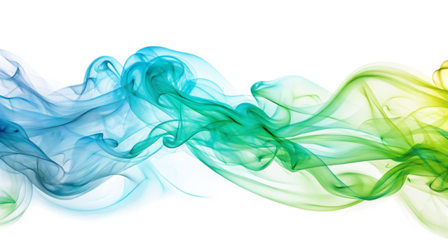 Ethereal wisps of lime green and aqua smoke, flowing in abstract waves, cutout, PNG, isolated on white or transparent background, AI