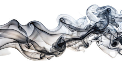 Wispy ethereal trails of dark gray and white smoke, swirling and flowing, cutout, PNG, isolated on white or transparent background, AI