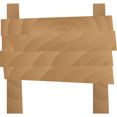 Simple Wooden Sign with Plank Construction and Post Supports on a Transparent Background