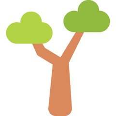 Stylized Tree With Green Foliage And Brown Trunk On Transparent Background Simple Flat Design